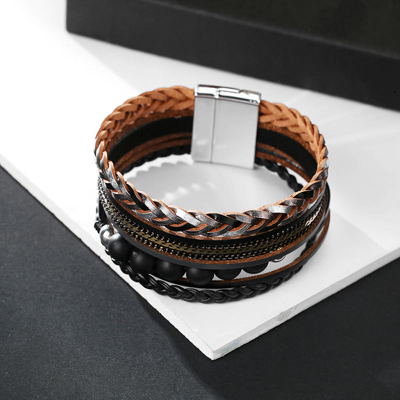 Wholesale Bohemian Multi-layered Braided Genuine Leather Bracelet